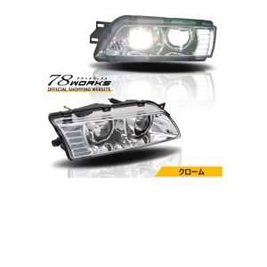 78works Full LED Headlights 4-Lamp Chrome for Nissan Skyline Coupe & Skyline GT-R (R32) 1989-1994